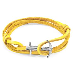 BRACELET ANCRE ADMIRAL ARGENTÉ ET CUIR PLAT JAUNE MOUTARDE