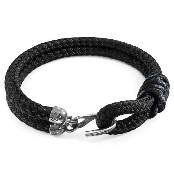 BRACELET GREAT YARMOUTH ARGENT ET CORDE NOIRE