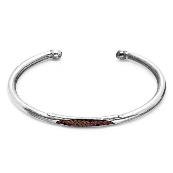 BRACELET JONC TRENT ARGENT ET CORDE MARRON