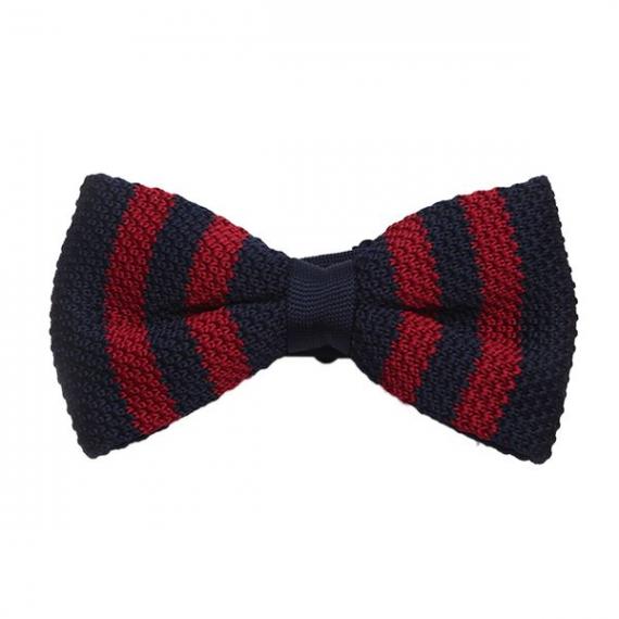 Noeud Papillon tricot rayures rouge et bleu